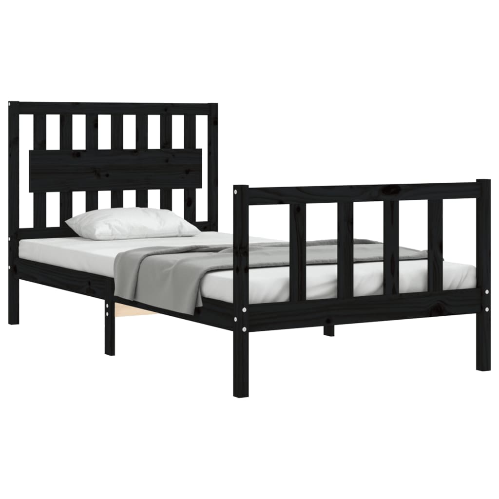 vidaXL Estructura de cama con cabecero madera maciza negro 100x200 cm