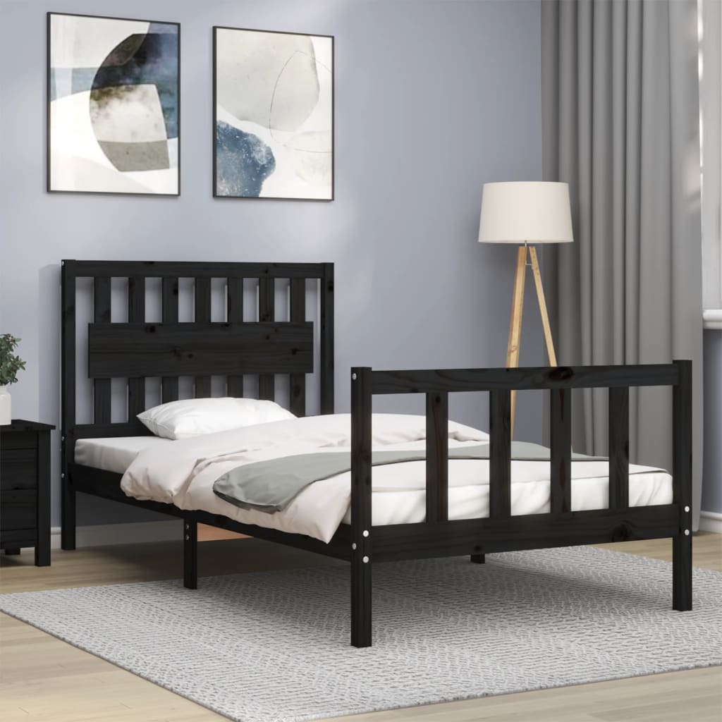 vidaXL Estructura de cama con cabecero madera maciza negro 100x200 cm