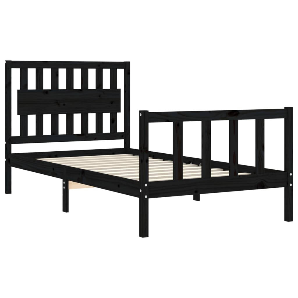 vidaXL Estructura de cama con cabecero madera maciza negro 100x200 cm