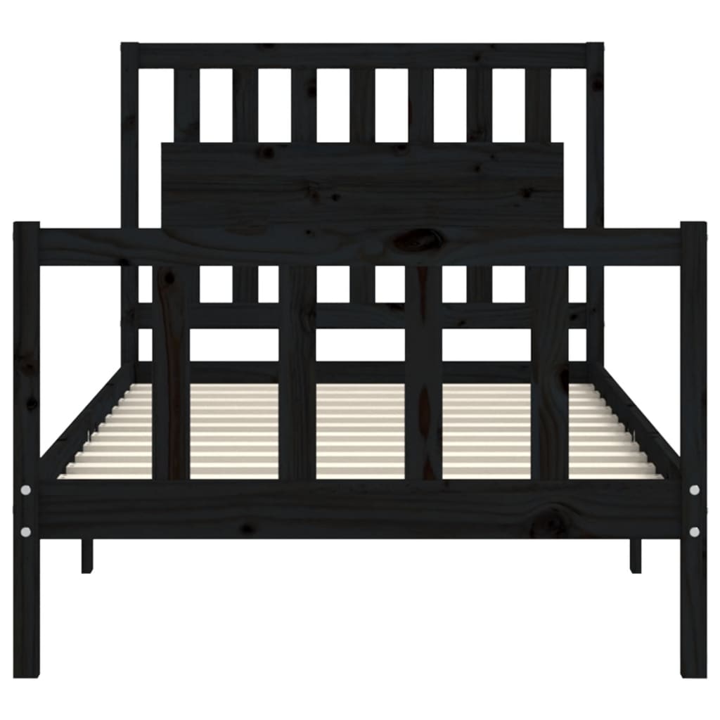 vidaXL Estructura de cama con cabecero madera maciza negro 100x200 cm