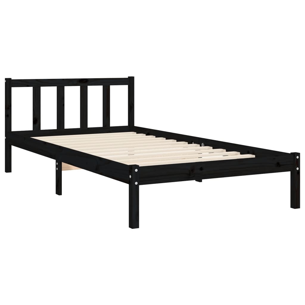 vidaXL Estructura de cama con cabecero madera maciza negro 100x200 cm