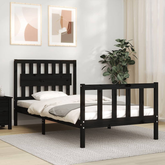 vidaXL Estructura de cama con cabecero madera maciza negro 100x200 cm