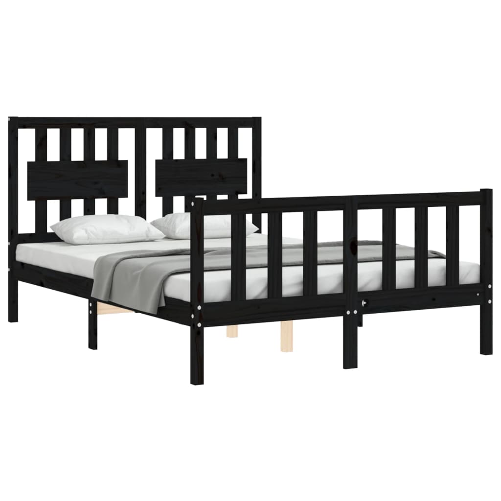 vidaXL Estructura de cama con cabecero madera maciza negro 120x200 cm