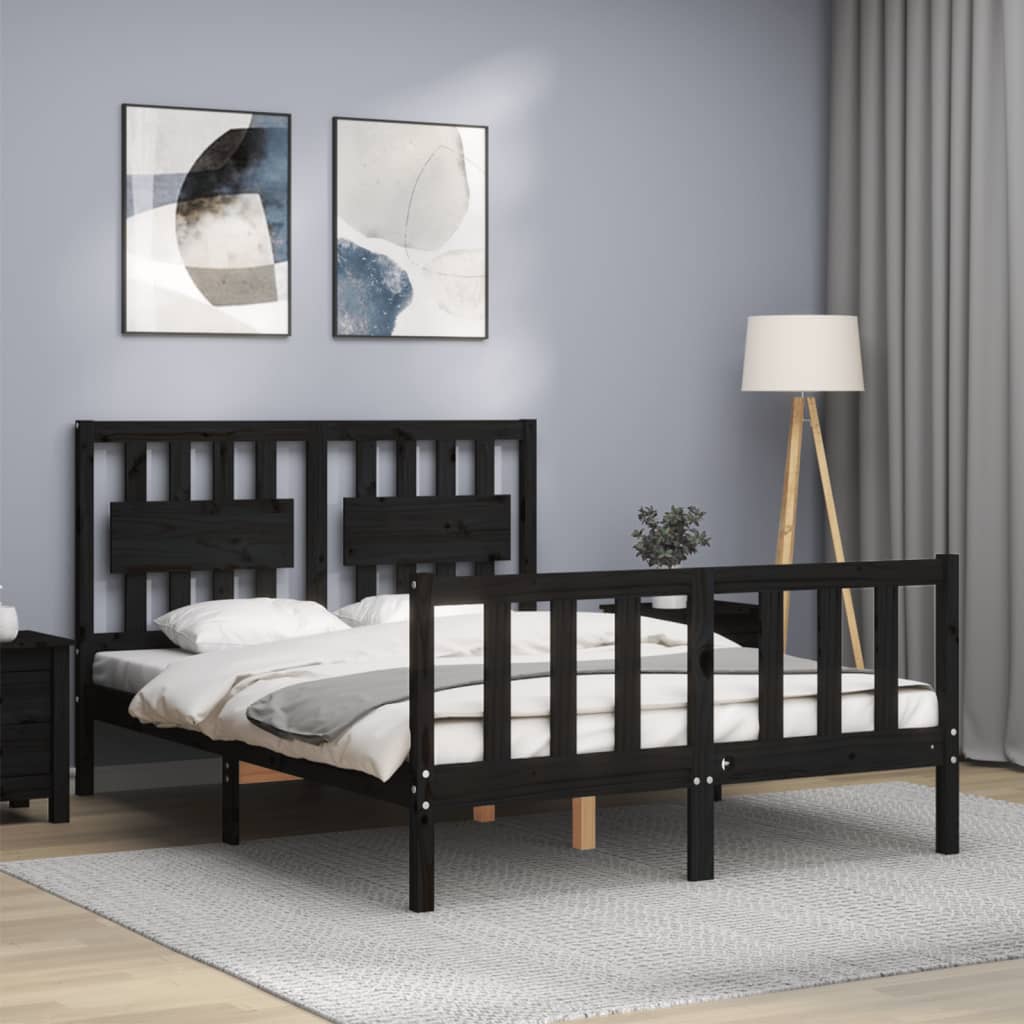 vidaXL Estructura de cama con cabecero madera maciza negro 120x200 cm