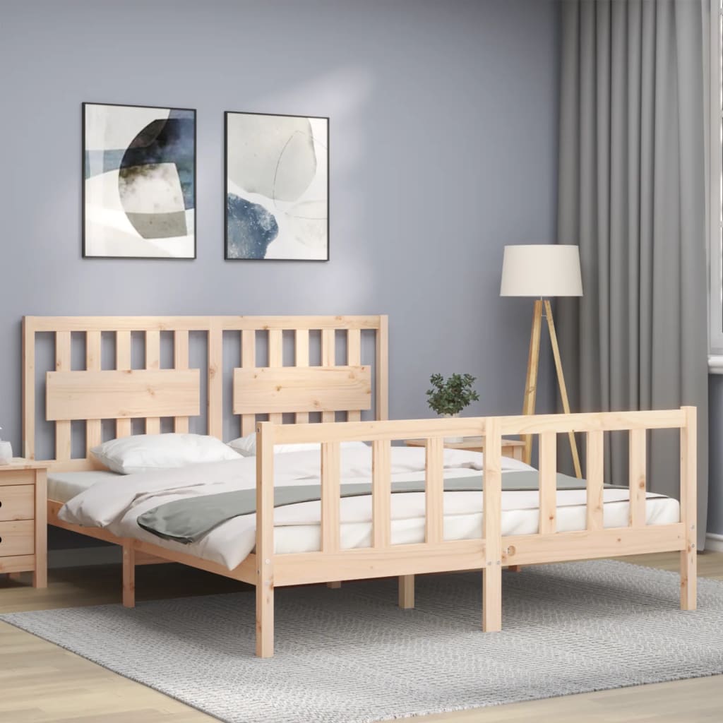 vidaXL Estructura de cama de matrimonio con cabecero madera maciza