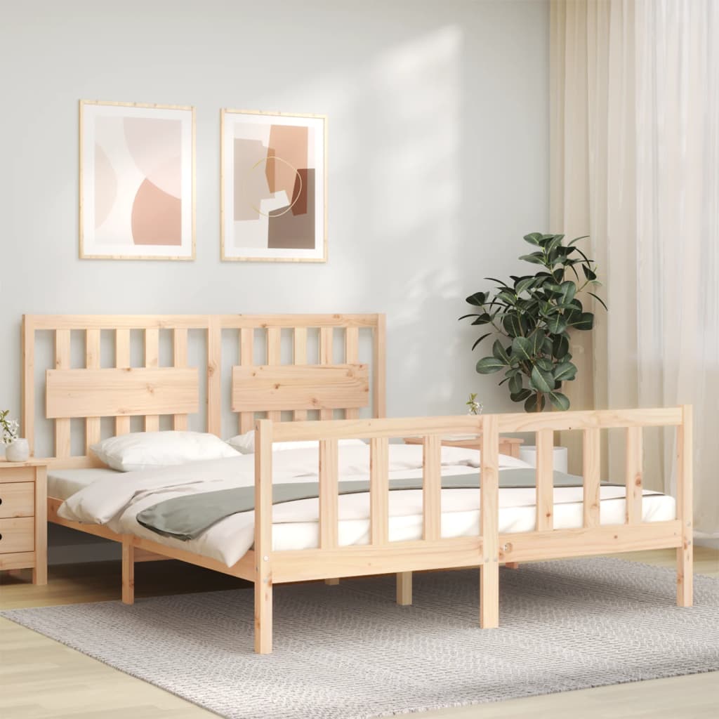 vidaXL Estructura de cama de matrimonio con cabecero madera maciza