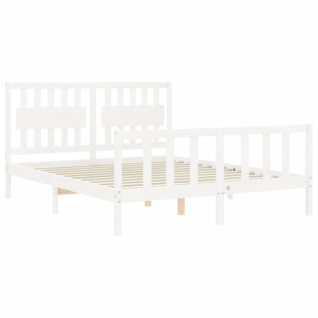 vidaXL Estructura de cama matrimonio con cabecero madera maciza blanco