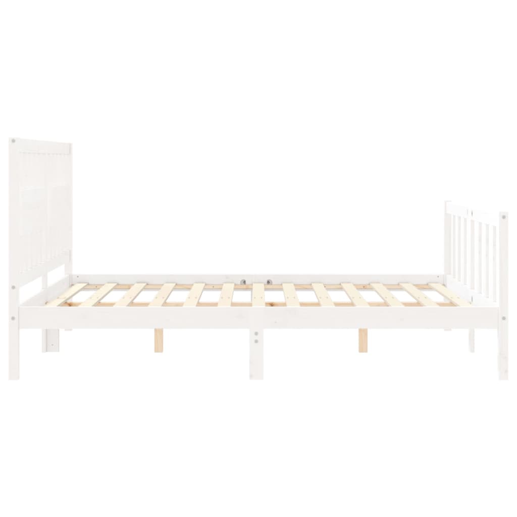 vidaXL Estructura de cama matrimonio con cabecero madera maciza blanco