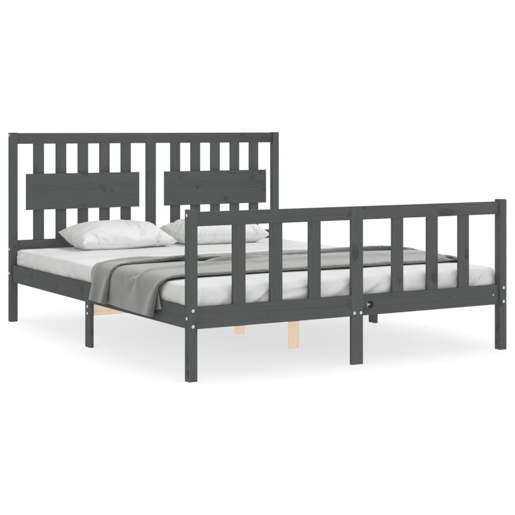 vidaXL Estructura de cama matrimonio con cabecero madera maciza gris