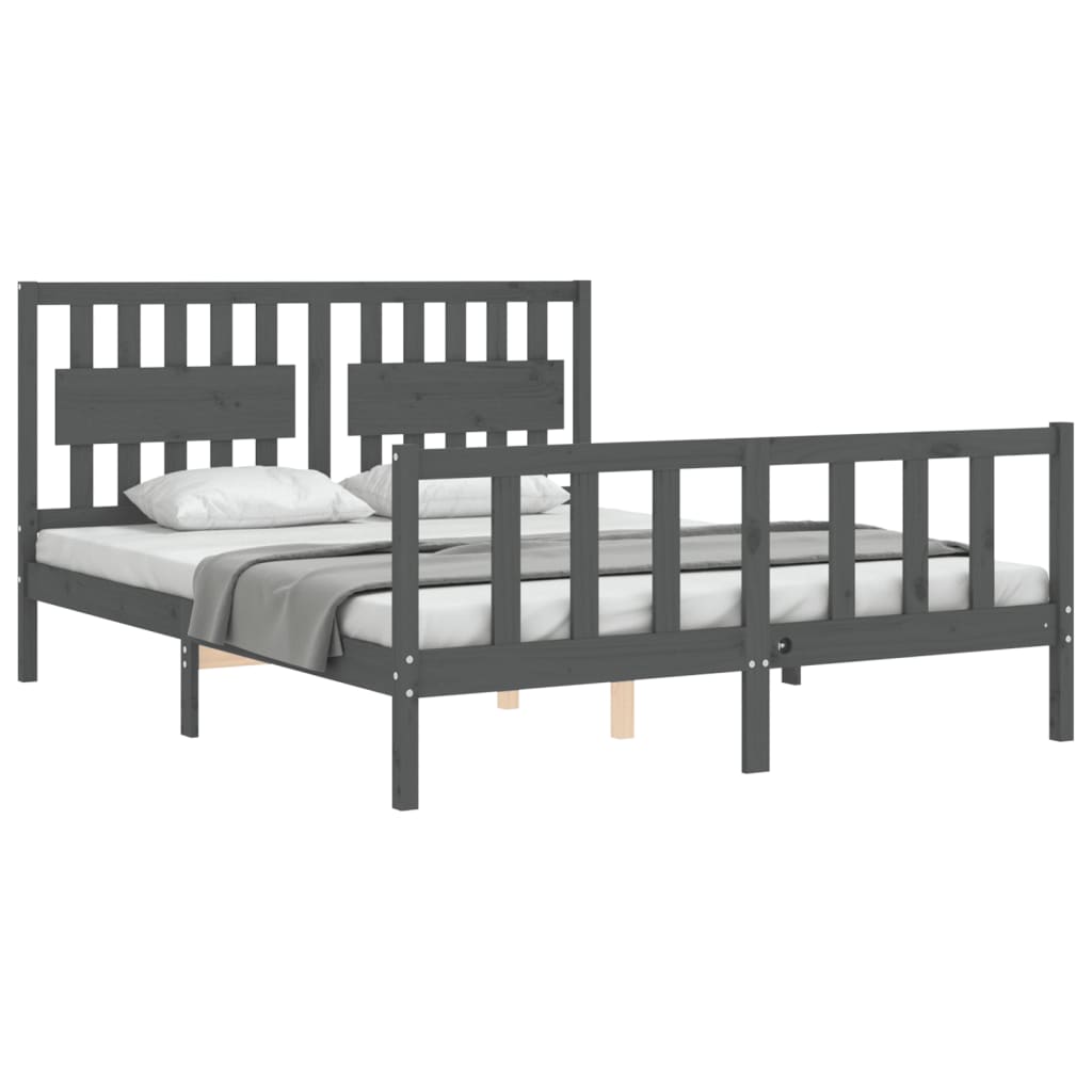 vidaXL Estructura de cama matrimonio con cabecero madera maciza gris