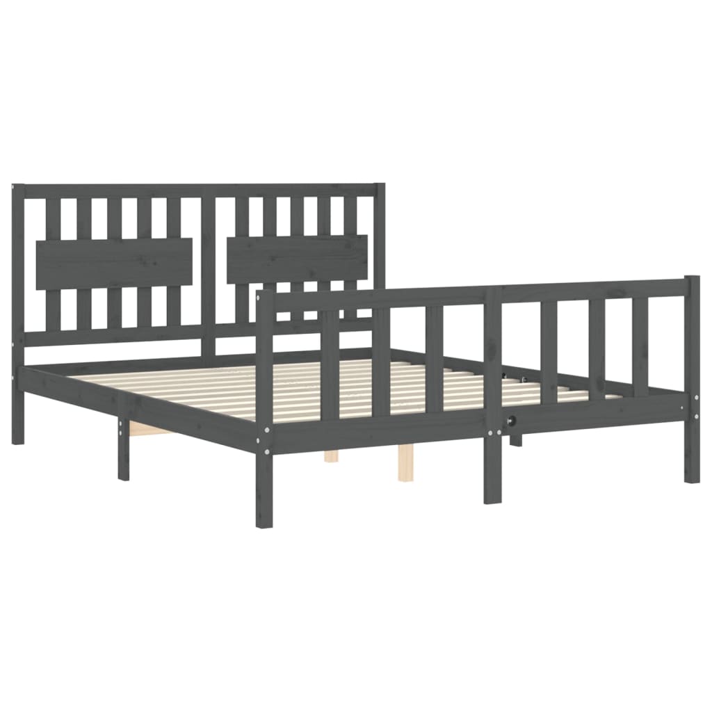 vidaXL Estructura de cama matrimonio con cabecero madera maciza gris