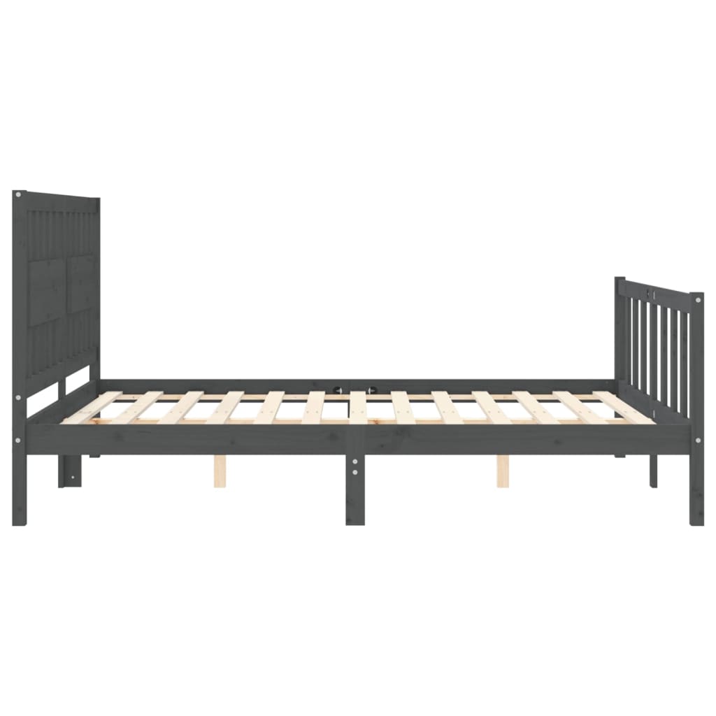 vidaXL Estructura de cama matrimonio con cabecero madera maciza gris