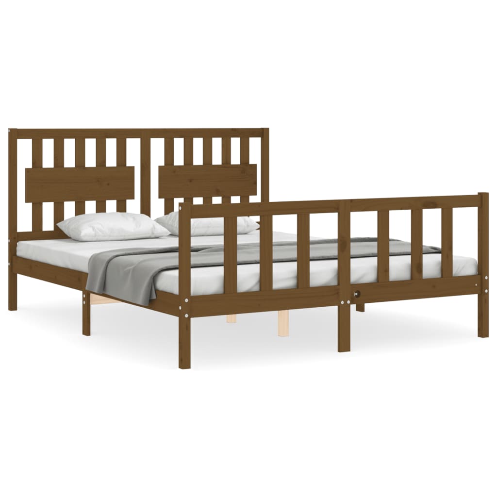 vidaXL Estructura de cama matrimonio con cabecero madera marrón miel