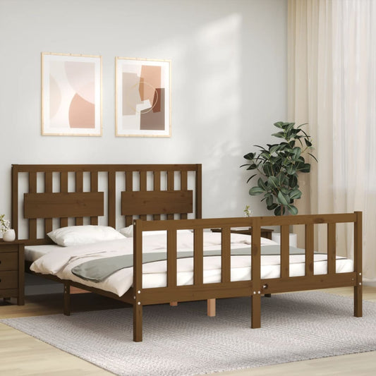 vidaXL Estructura de cama matrimonio con cabecero madera marrón miel