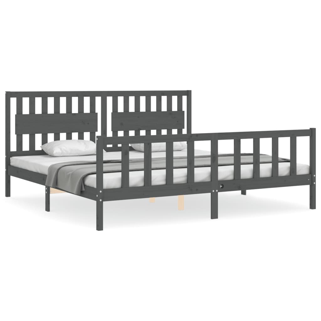 vidaXL Estructura de cama con cabecero madera maciza gris 200x200 cm