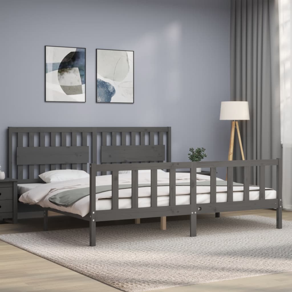 vidaXL Estructura de cama con cabecero madera maciza gris 200x200 cm