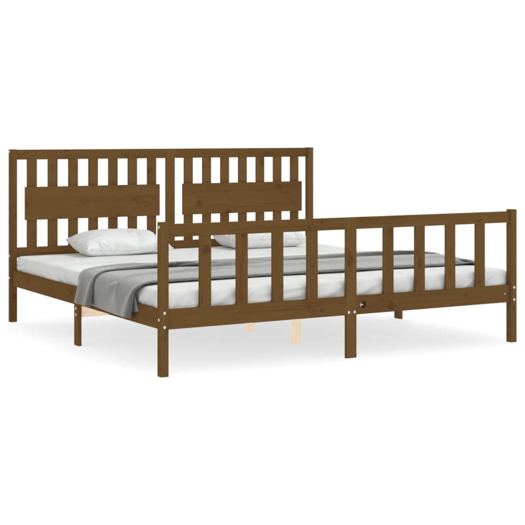 vidaXL Estructura cama y cabecero madera maciza marrón miel 200x200 cm