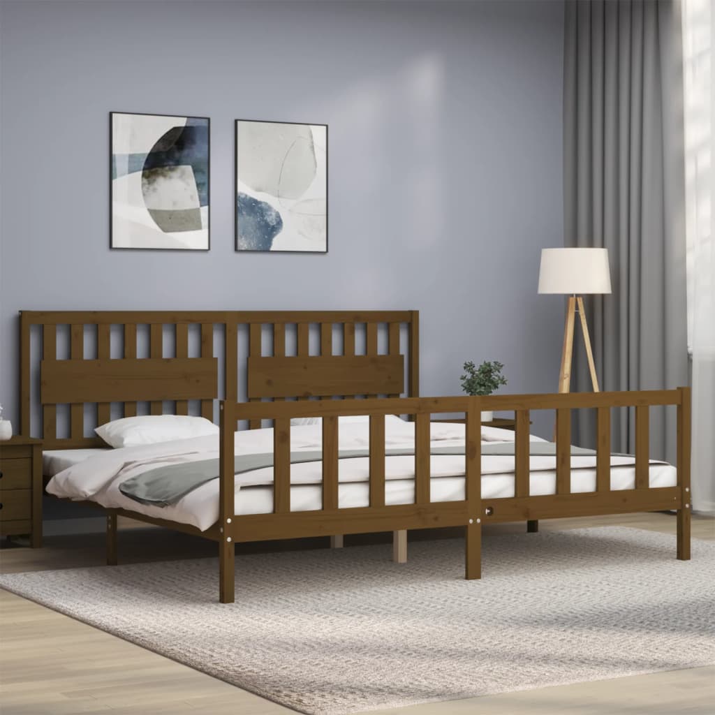 vidaXL Estructura cama y cabecero madera maciza marrón miel 200x200 cm