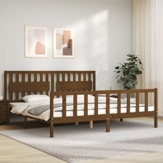 vidaXL Estructura cama y cabecero madera maciza marrón miel 200x200 cm