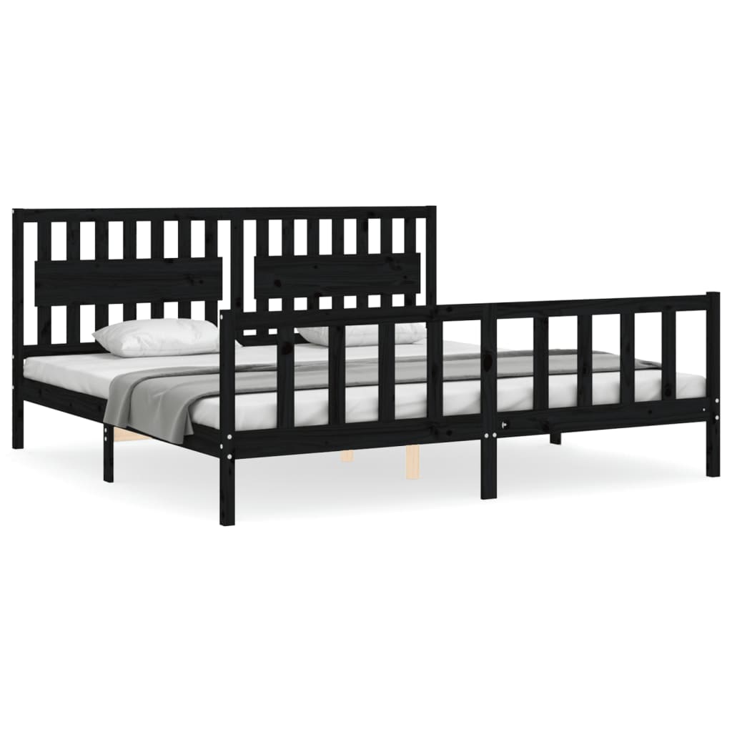 vidaXL Estructura de cama con cabecero madera maciza negro 200x200 cm