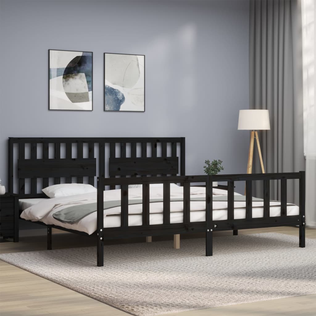 vidaXL Estructura de cama con cabecero madera maciza negro 200x200 cm