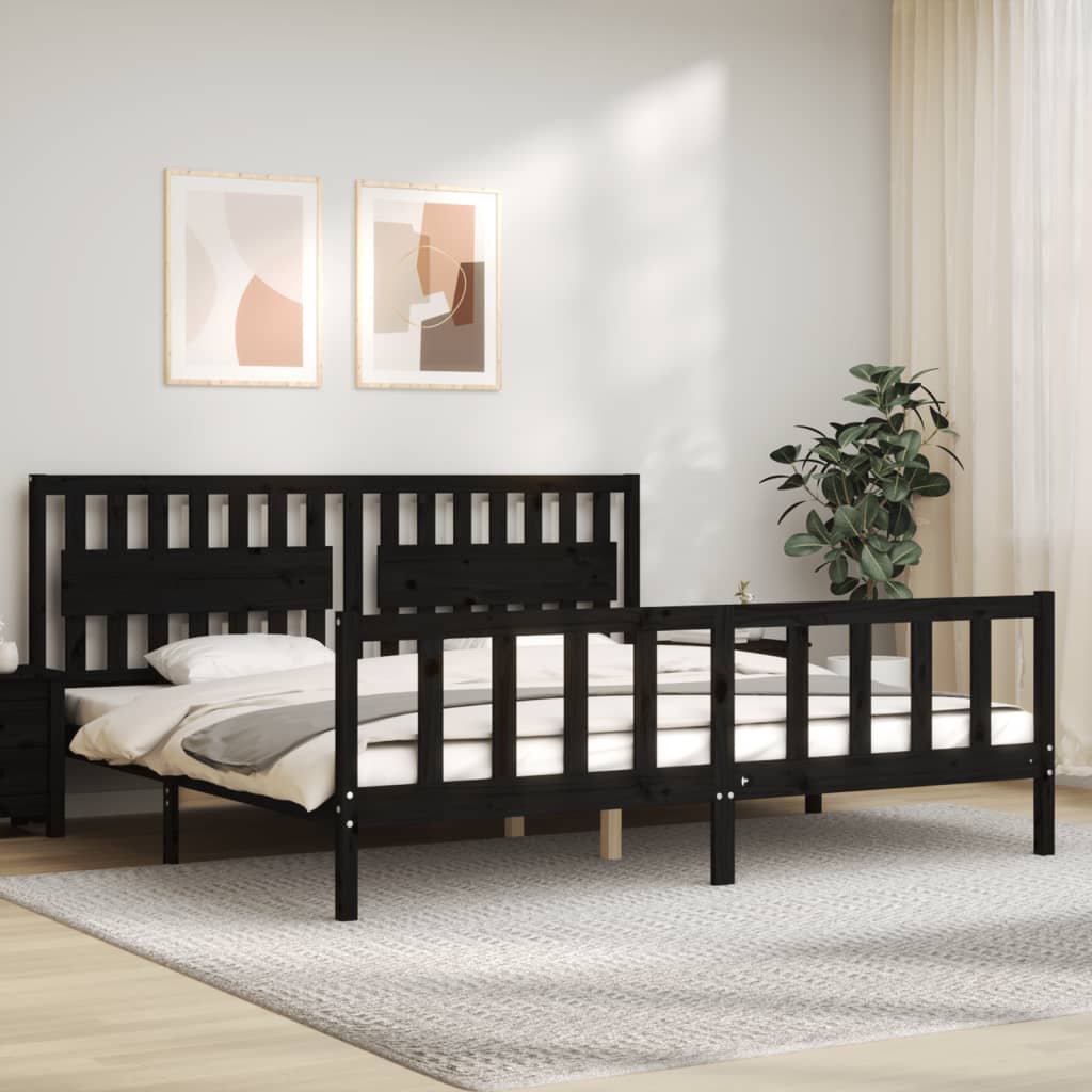 vidaXL Estructura de cama con cabecero madera maciza negro 200x200 cm