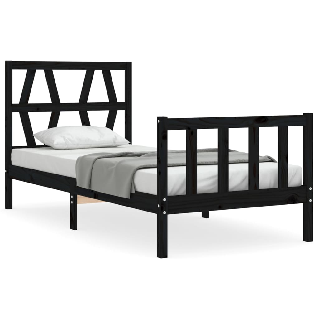 vidaXL Estructura de cama individual con cabecero madera maciza negro