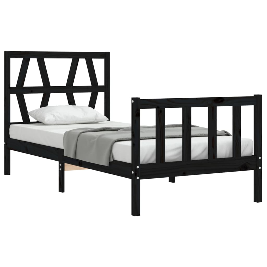 vidaXL Estructura de cama individual con cabecero madera maciza negro