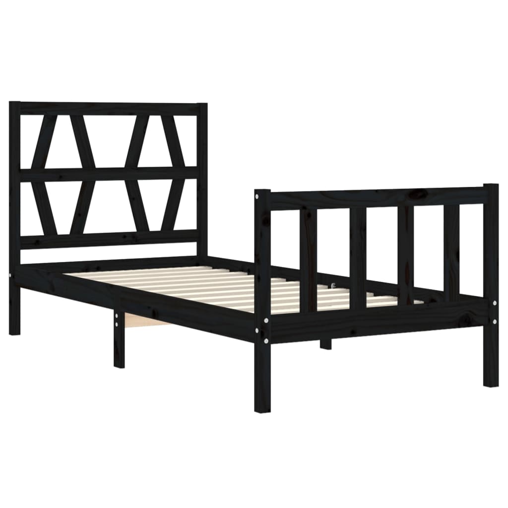 vidaXL Estructura de cama individual con cabecero madera maciza negro