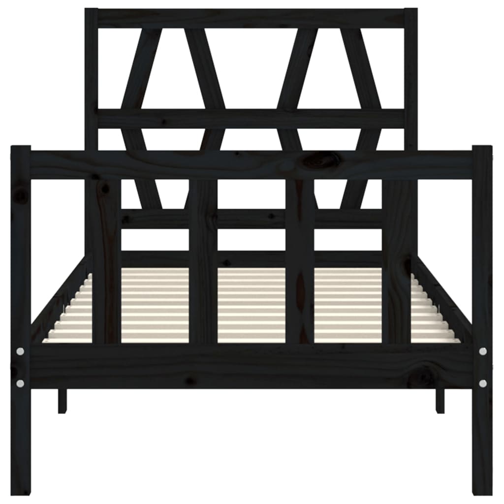 vidaXL Estructura de cama individual con cabecero madera maciza negro