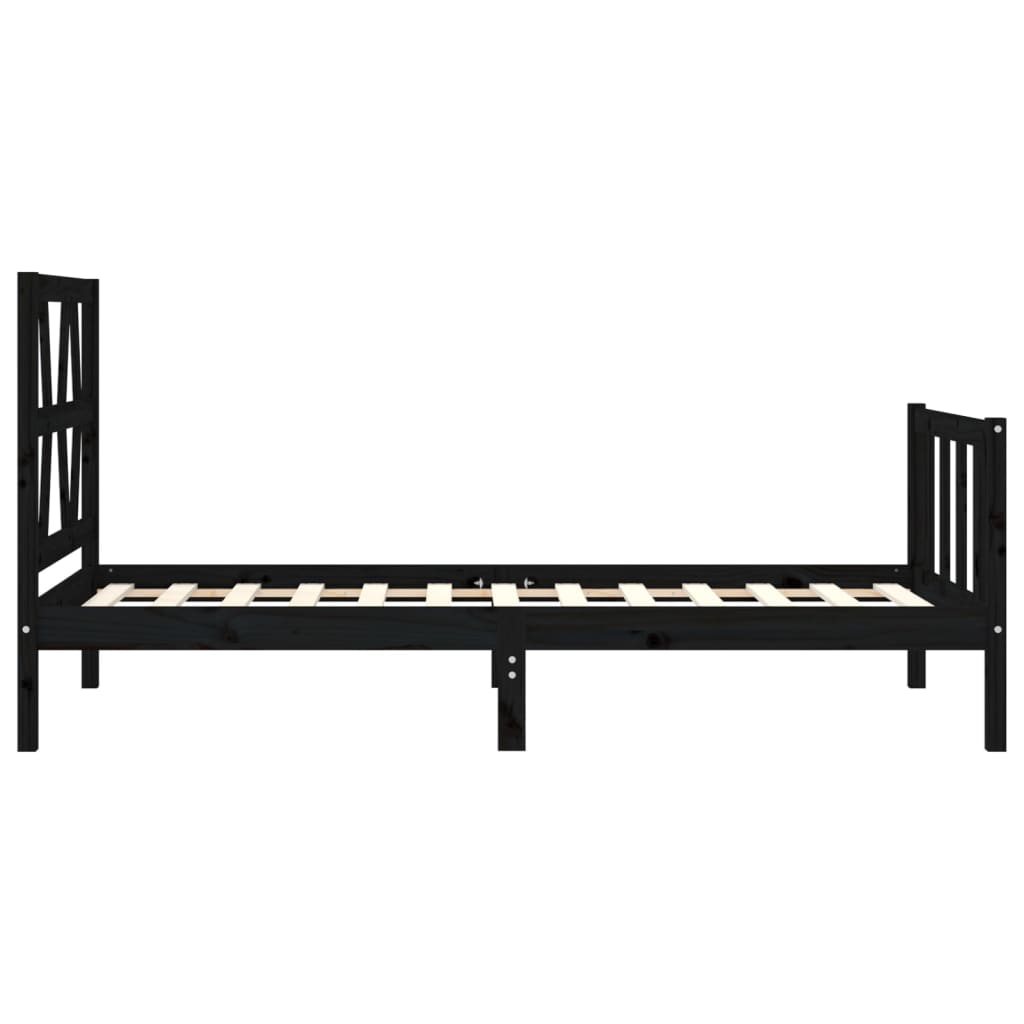 vidaXL Estructura de cama individual con cabecero madera maciza negro