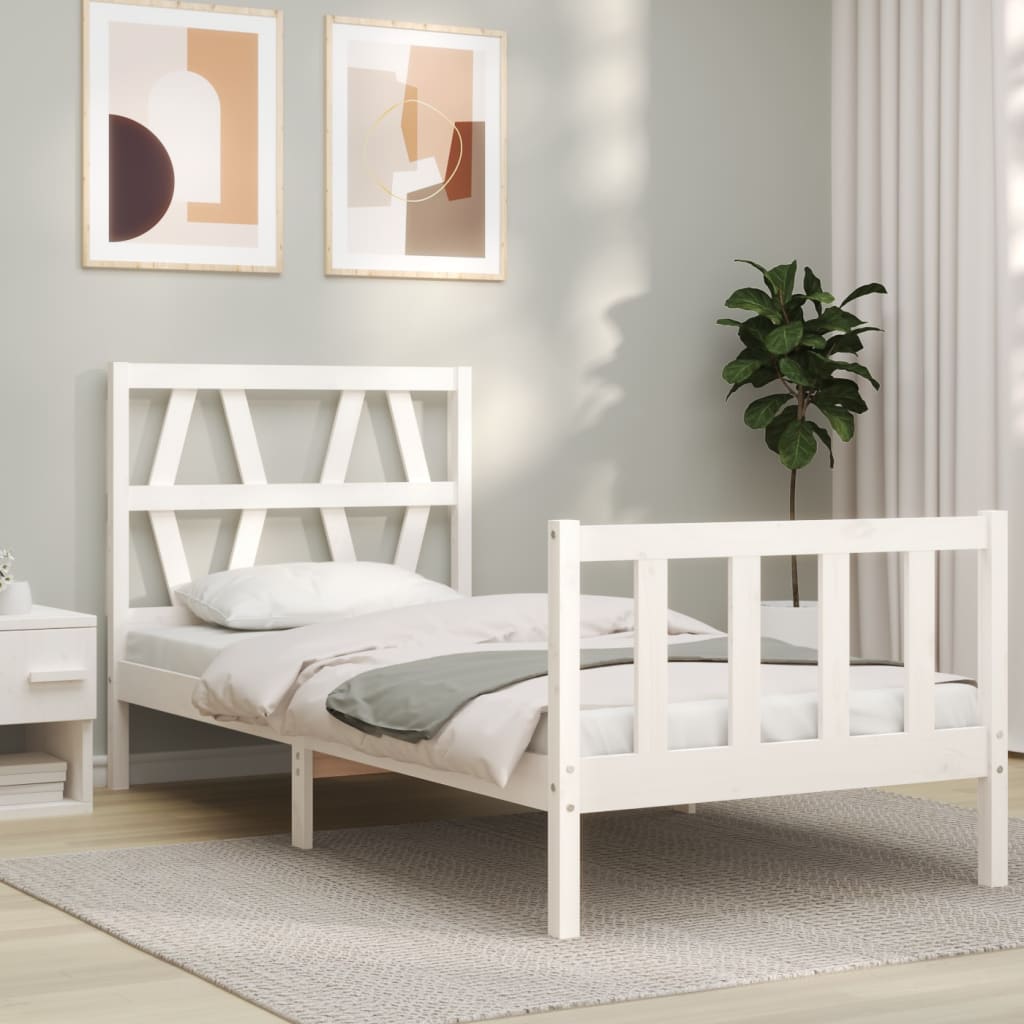 vidaXL Estructura de cama con cabecero madera maciza blanco