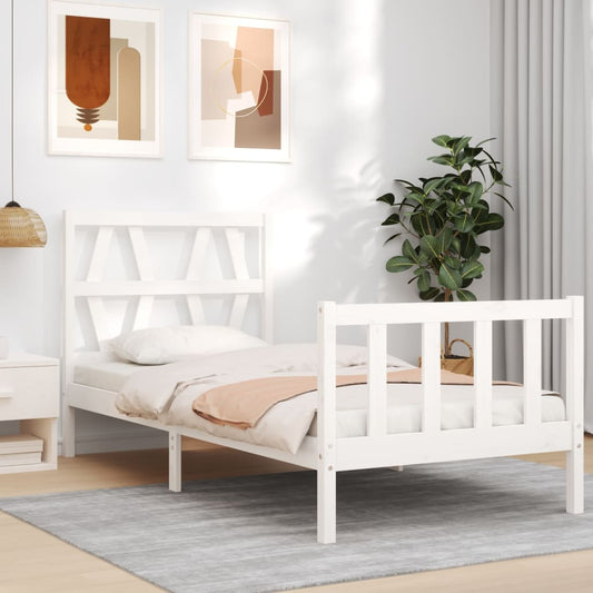 vidaXL Estructura de cama con cabecero madera maciza blanco