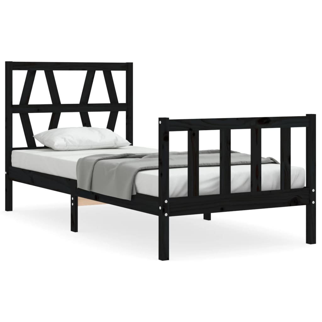 vidaXL Estructura de cama con cabecero madera maciza negro