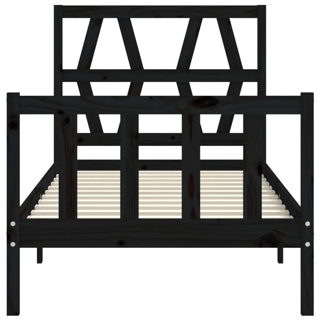 vidaXL Estructura de cama con cabecero madera maciza negro