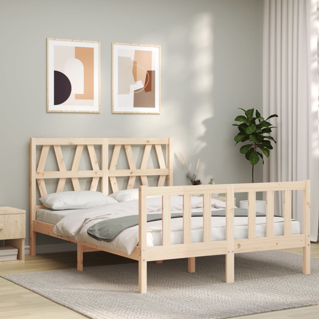 vidaXL Estructura de cama de matrimonio con cabecero madera maciza