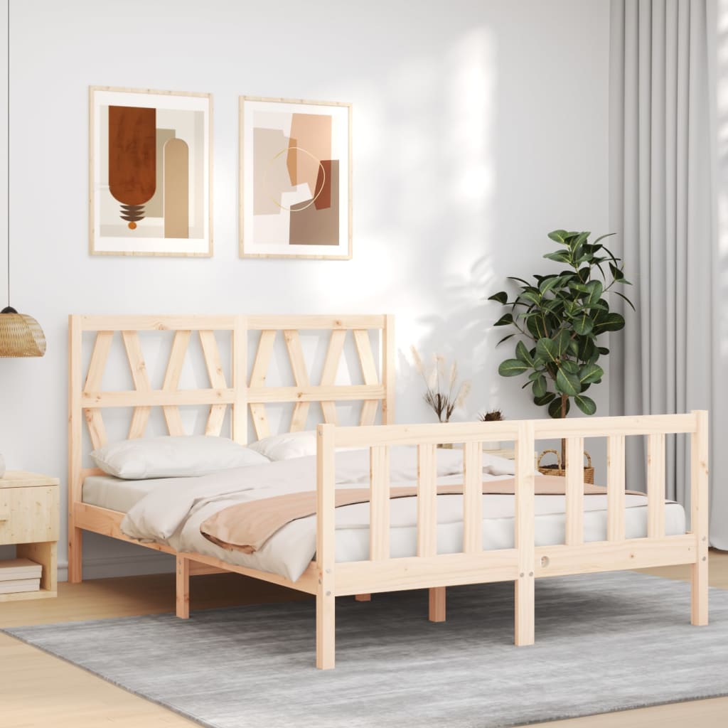 vidaXL Estructura de cama de matrimonio con cabecero madera maciza