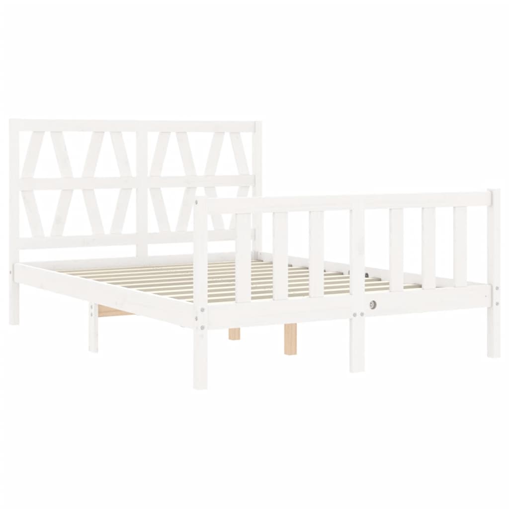 vidaXL Estructura cama de matrimonio con cabecero madera maciza blanco