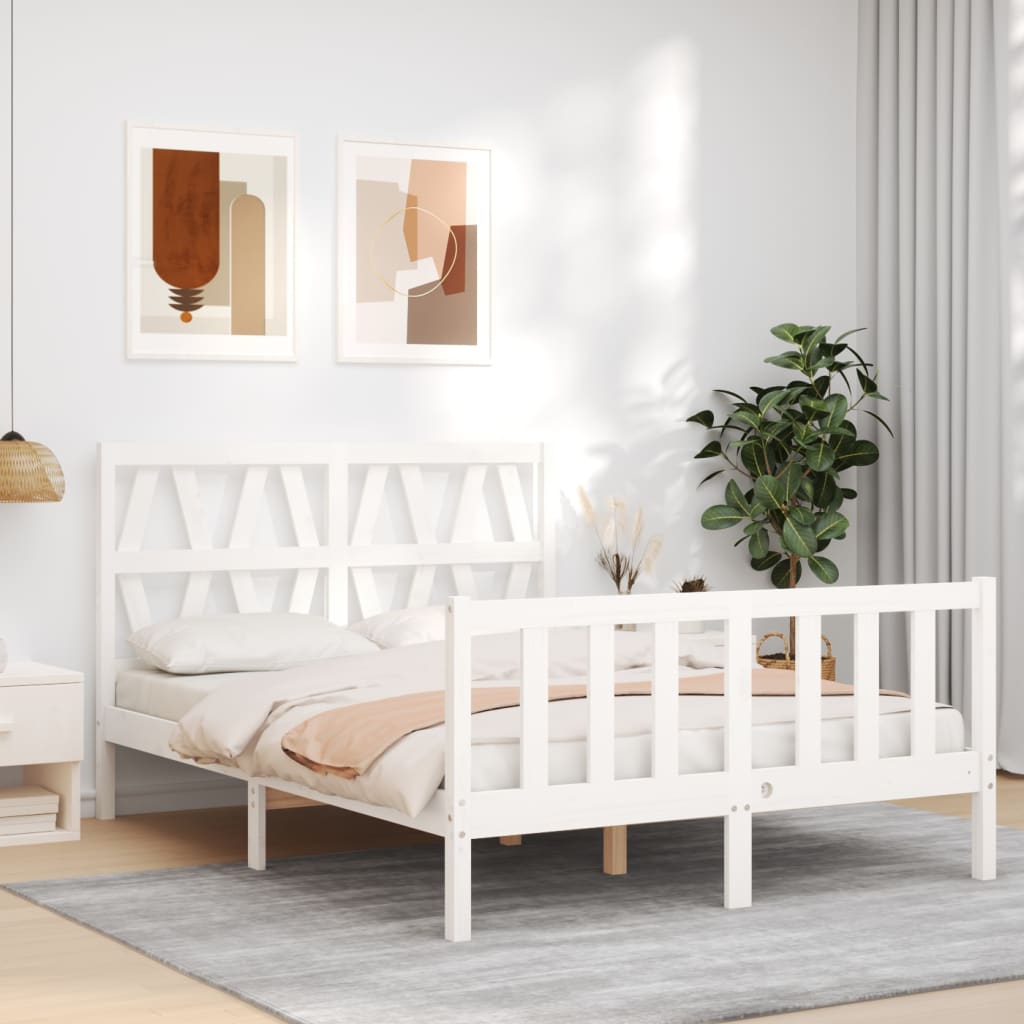 vidaXL Estructura cama de matrimonio con cabecero madera maciza blanco