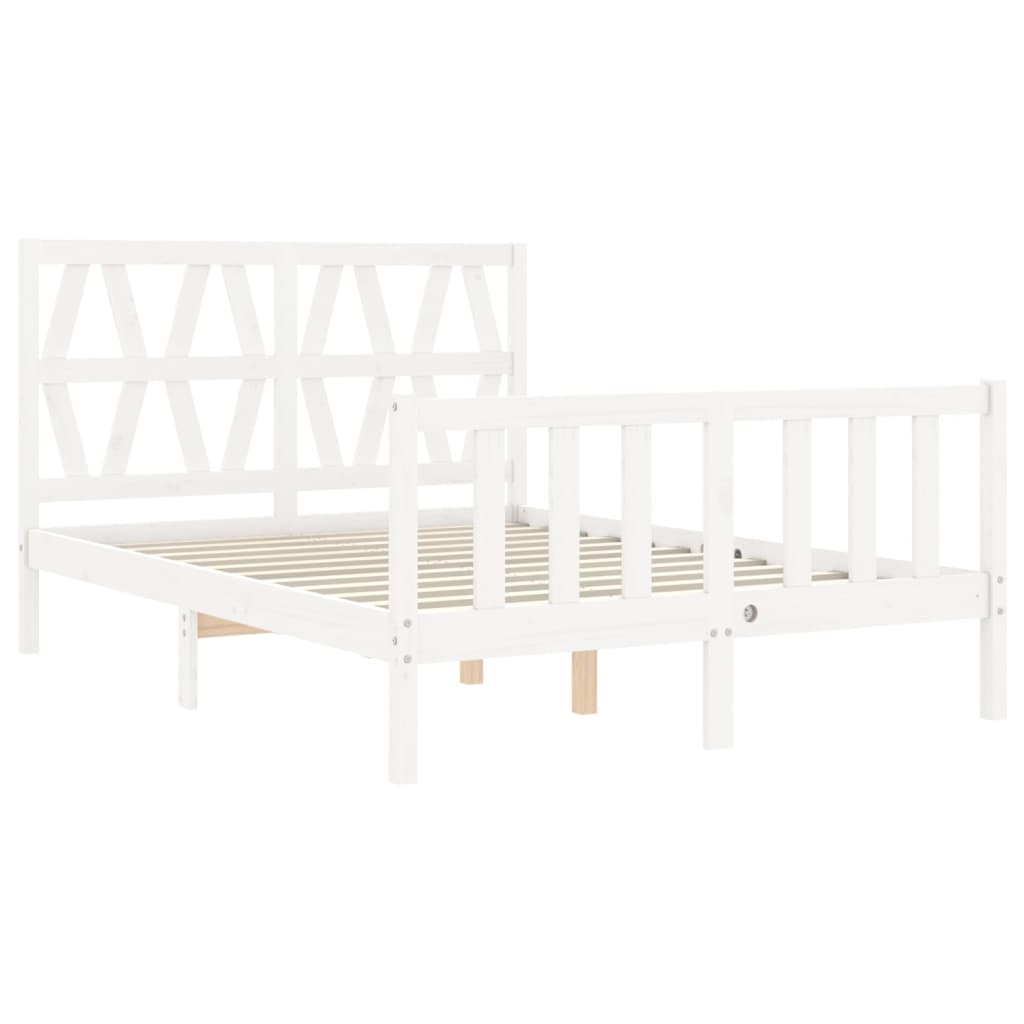 vidaXL Estructura cama de matrimonio con cabecero madera maciza blanco