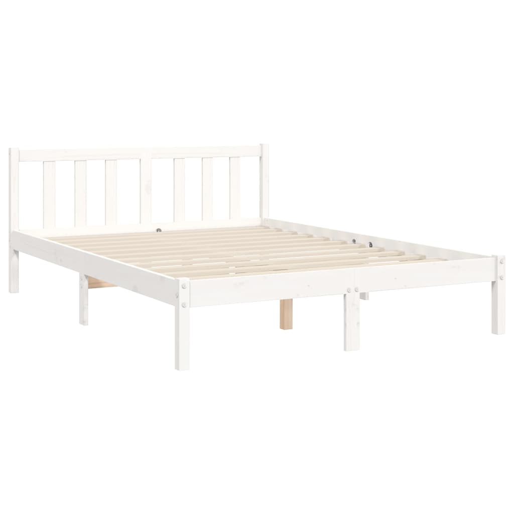 vidaXL Estructura cama de matrimonio con cabecero madera maciza blanco