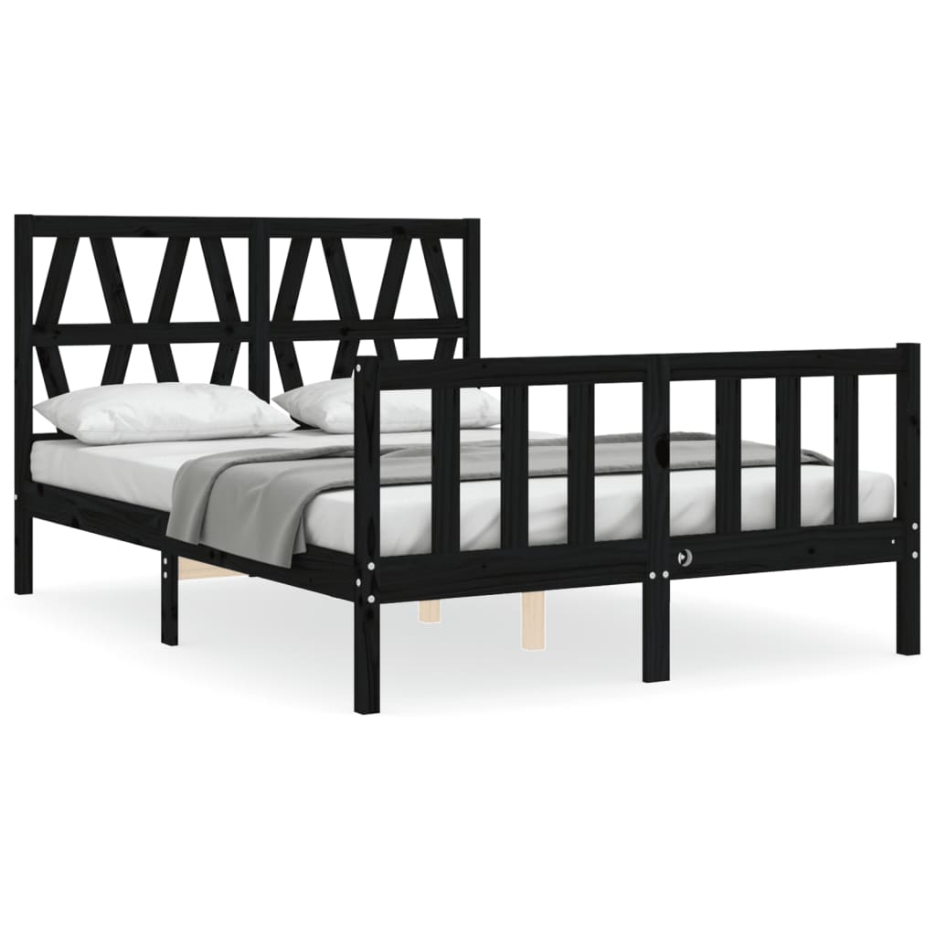 vidaXL Estructura de cama con cabecero madera maciza negro 140x190 cm