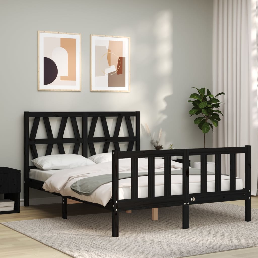 vidaXL Estructura de cama con cabecero madera maciza negro 140x190 cm