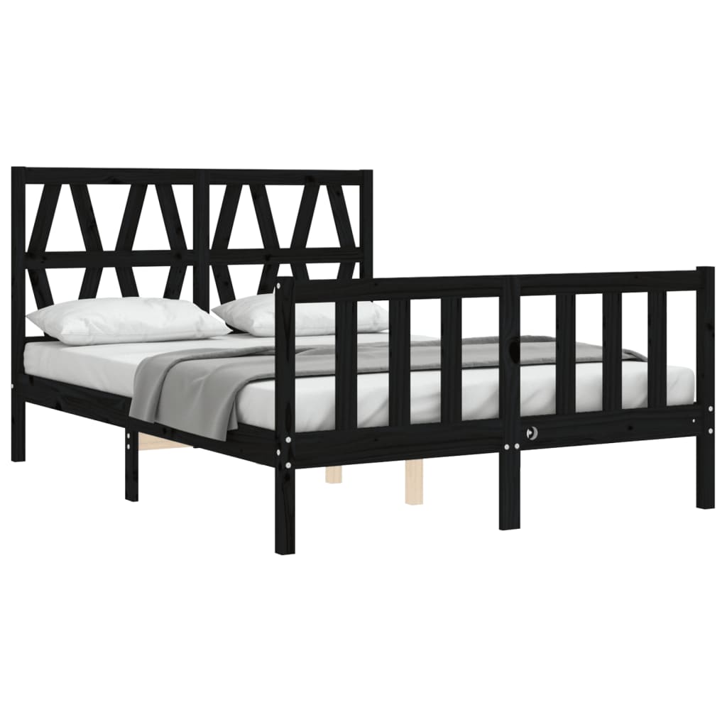 vidaXL Estructura de cama con cabecero madera maciza negro 140x190 cm