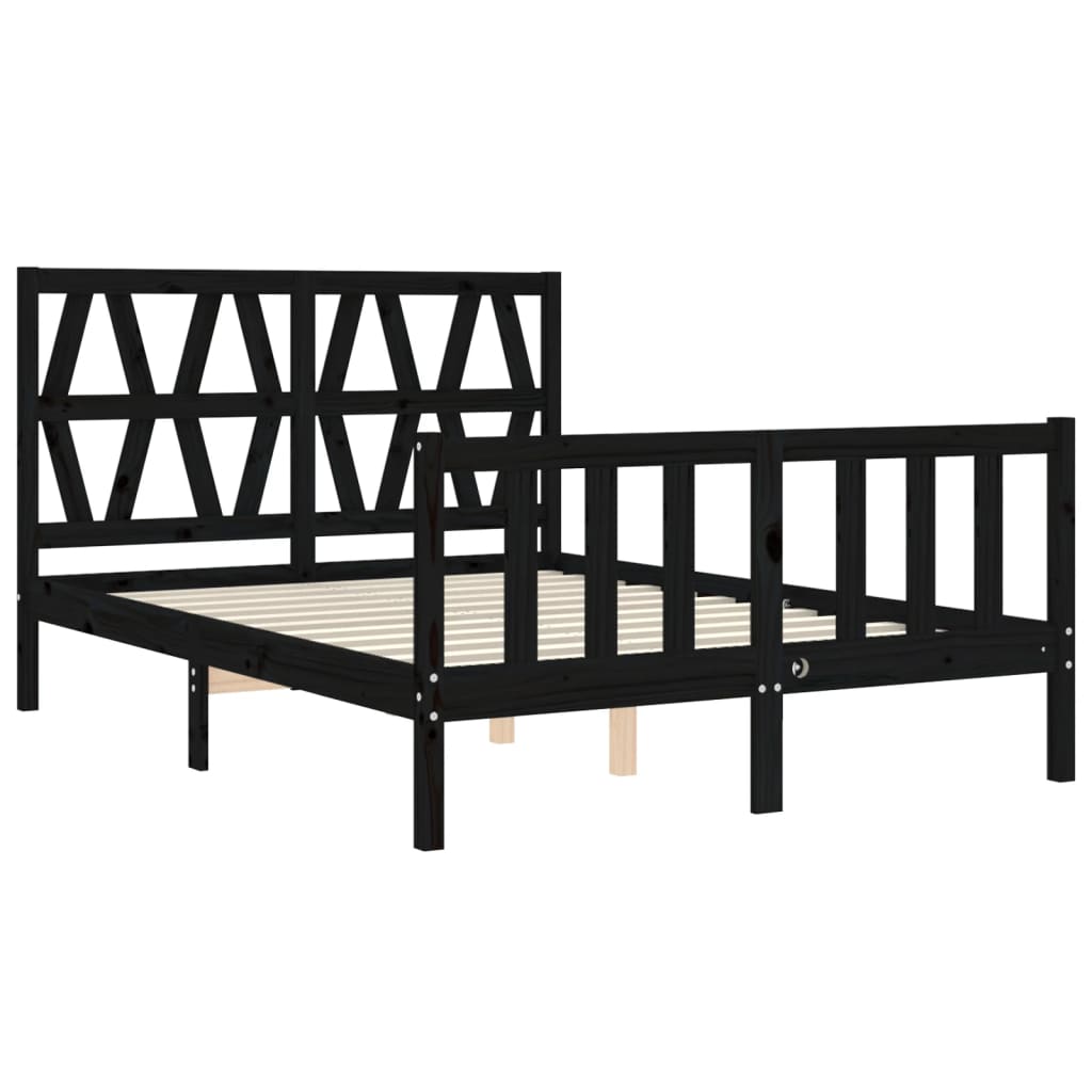 vidaXL Estructura de cama con cabecero madera maciza negro 140x190 cm