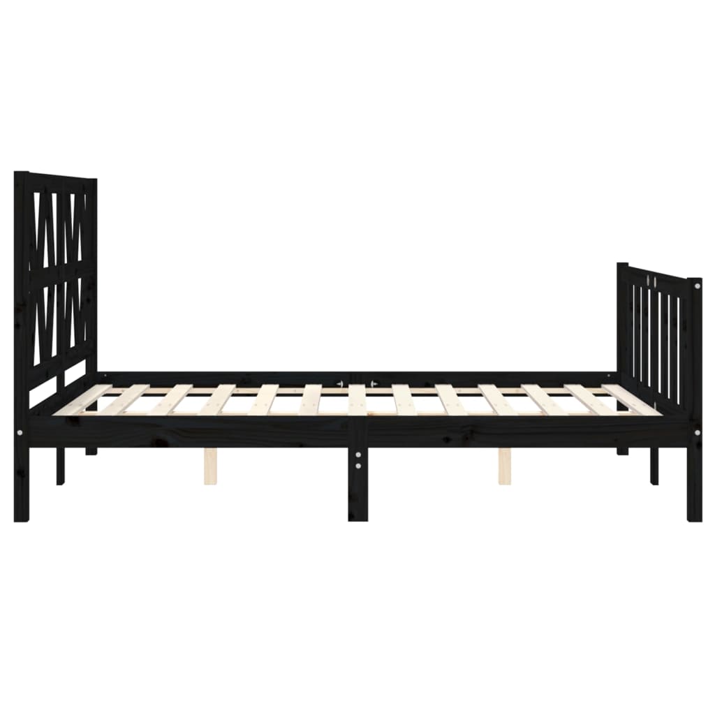 vidaXL Estructura de cama con cabecero madera maciza negro 140x190 cm