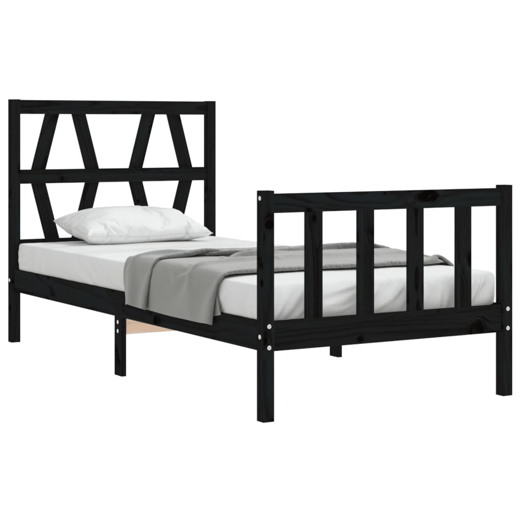 vidaXL Estructura de cama con cabecero madera maciza negro 100x200 cm