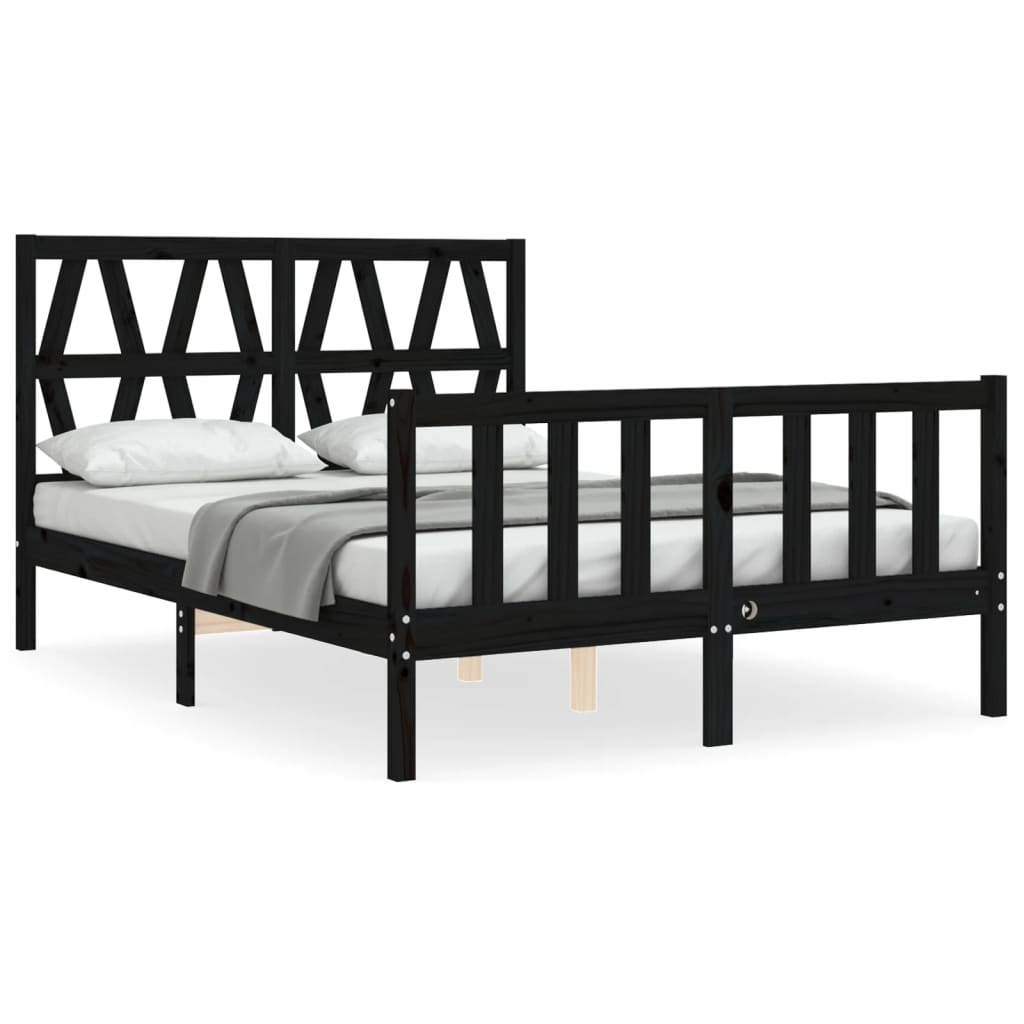 vidaXL Estructura de cama con cabecero madera maciza negro 120x200 cm