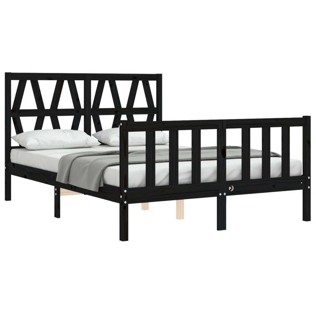 vidaXL Estructura de cama con cabecero madera maciza negro 120x200 cm