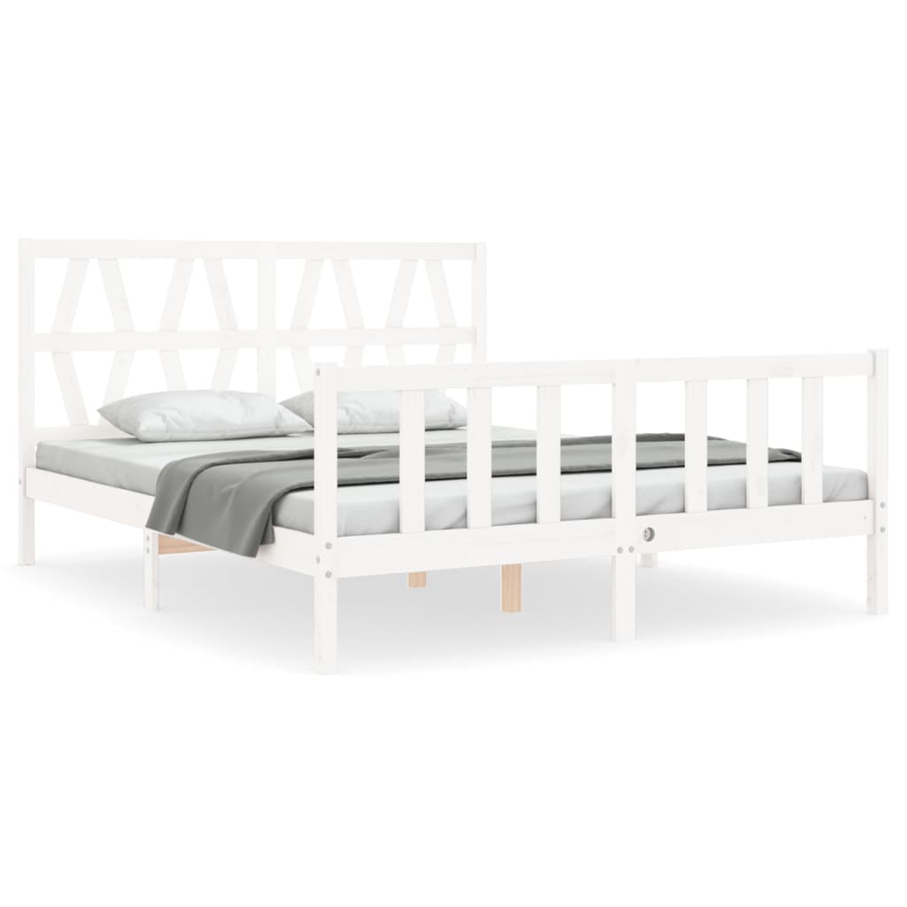 vidaXL Estructura de cama matrimonio con cabecero madera maciza blanco